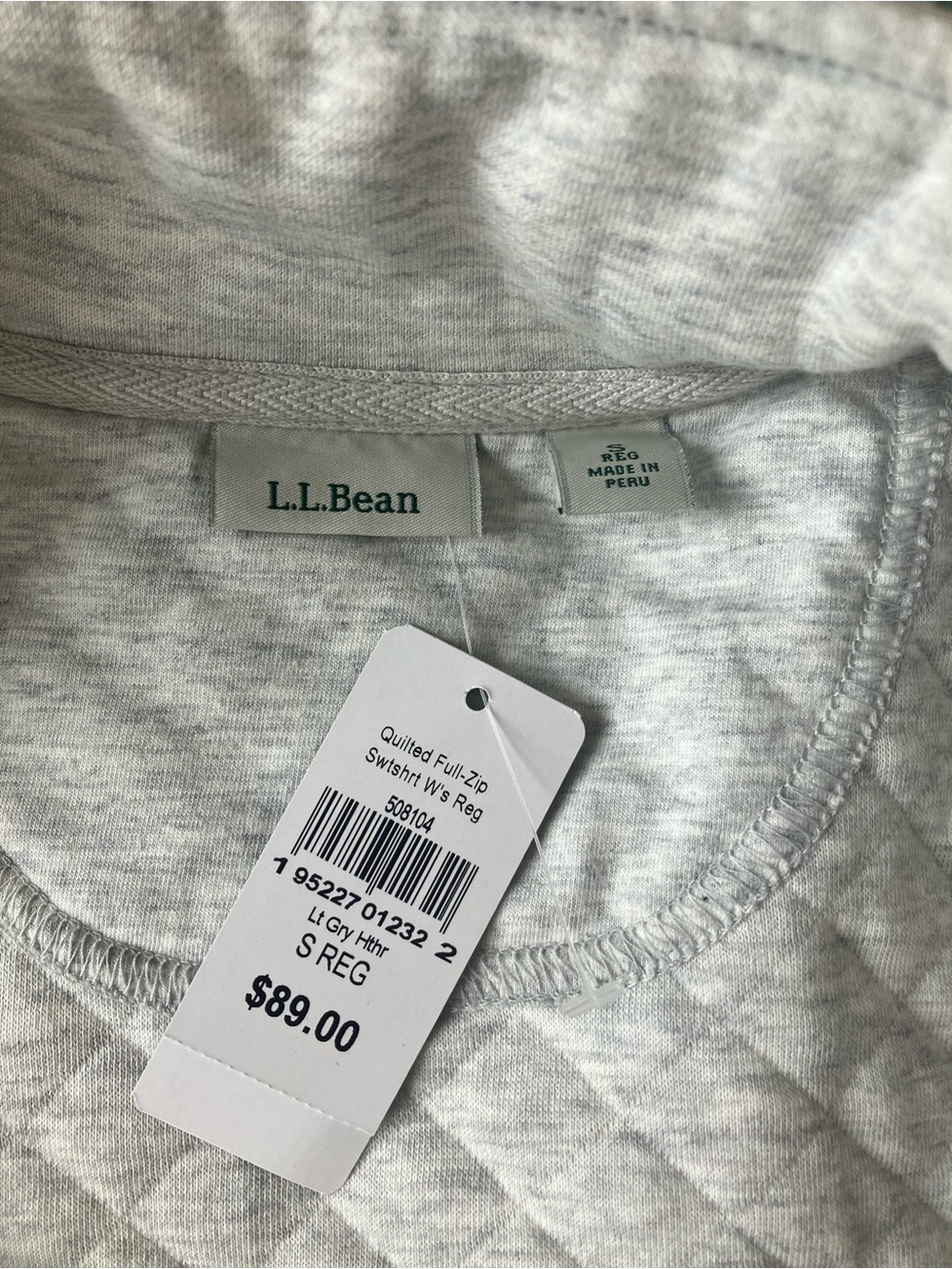 NWT L.L. Bean Women’s Light Gray Quilted Full-Zip Sweatshirt - Picture 3 of 4